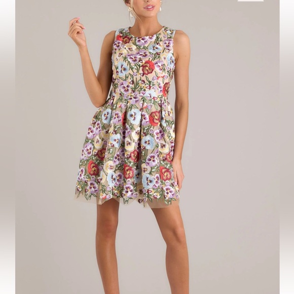 Just Me Dresses & Skirts - Just Me Multicolor Embroidered Floral Mini Dress
